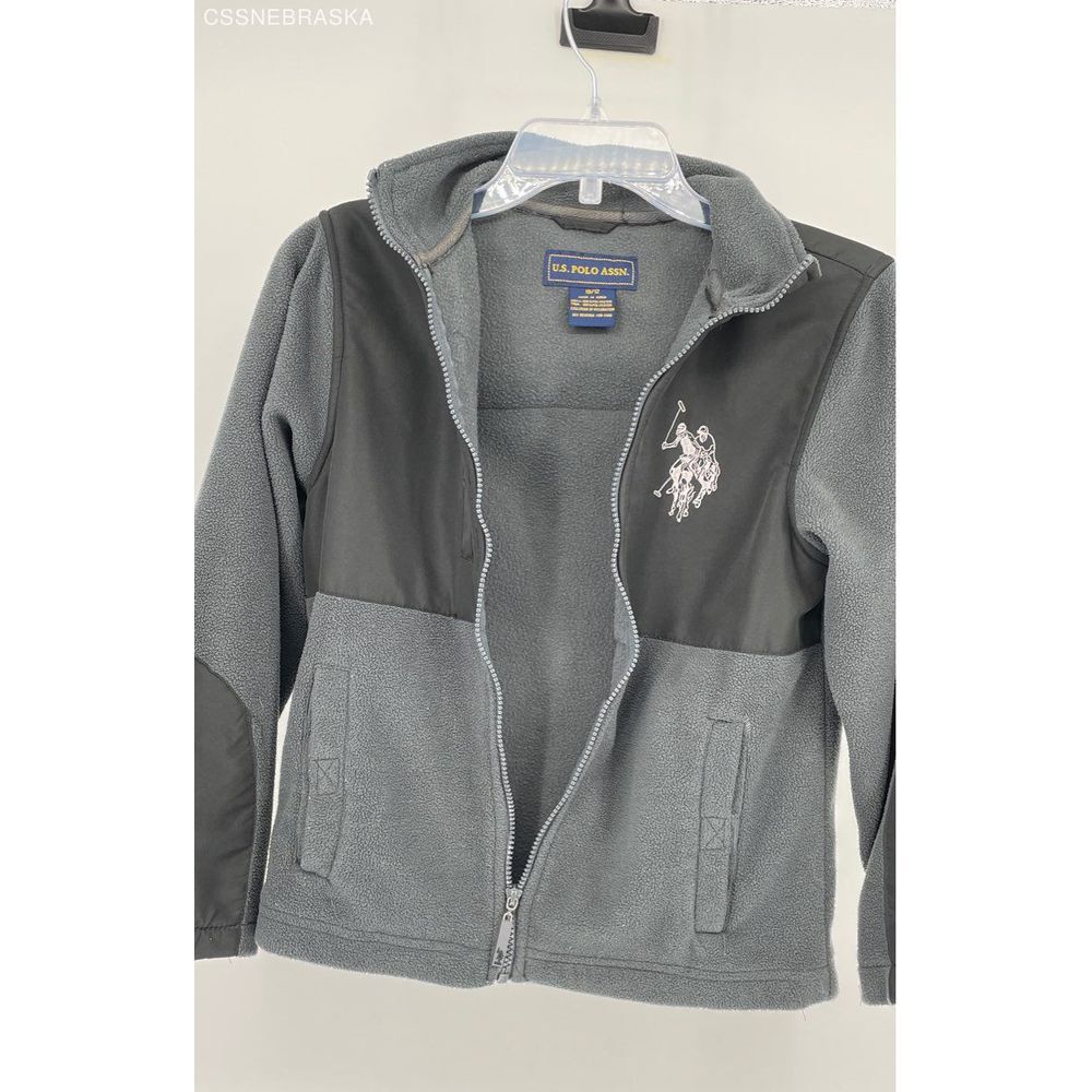 US Polo Assn Gray Kids Fleece Jacket Full Zip Coat Big Logo - Size 10/12 - Picture 3 of 6